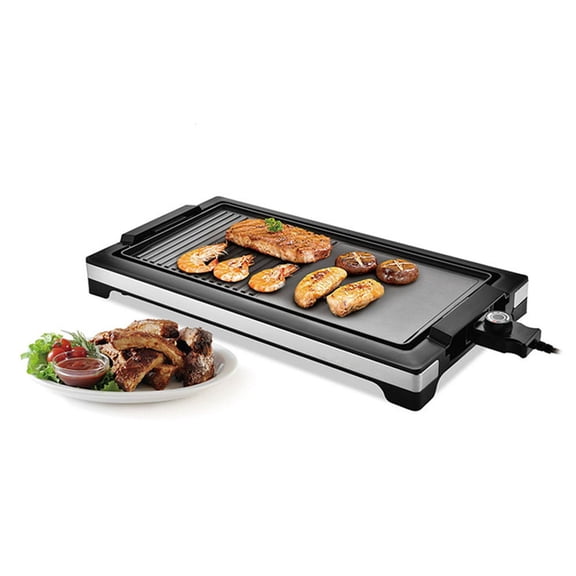 1800W Electric 2-in-1 Grill & Griddle, Electric Smokeless Indoor Grill, Fast Heat Up BBQ Grill, Nonstick Cooking Plate, 5Levels Adjustable Temperature, Detachable & Dishwasher Safe, Cool-touch Handle