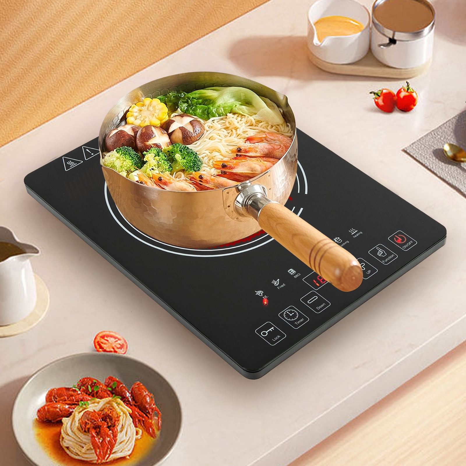 1800W Electric Ceramic Hob Cooktop Countertop Burner with LED Touch Screen 8 Temper