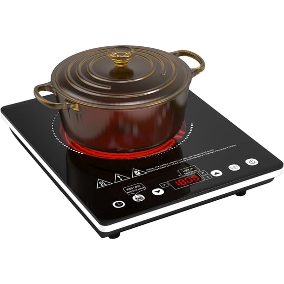 1800W Electric Cooktop, 110V Single Burner Stove with Overheat Protection and Adjustable Power Levels - Portable Ceramic Stove for Kitchen, Travel, RV