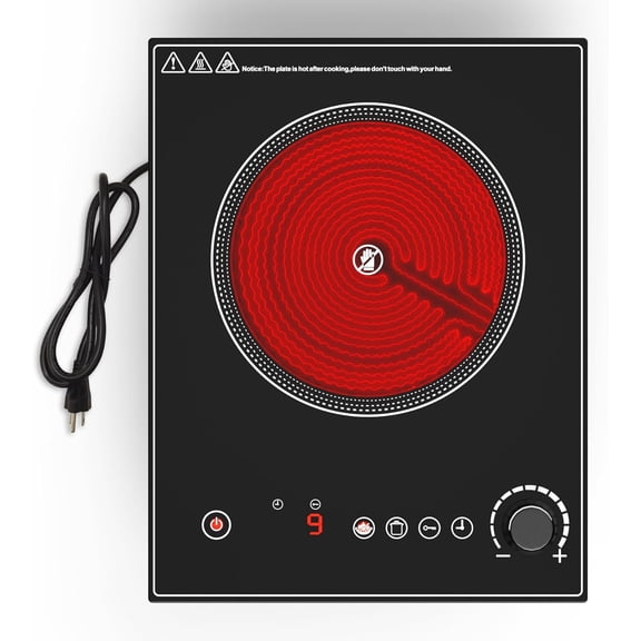 1800W Electric Cooktop Single Burner, 110V Electric Stove with LED Touch Control, 10 Power Levels, Child Safety Lock, Timer & Overheat Protection.