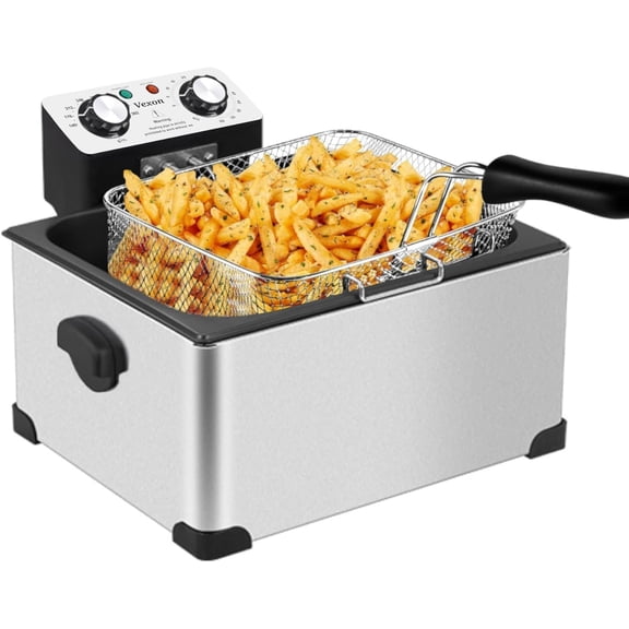 1800W Electric Deep Fryer with 3 Frying Baskets,5 Liters/21 Cups Deep Fryer with Viewing Window,Removable Frying Basket and Easy to Clean Stainless Steel Body, Silver