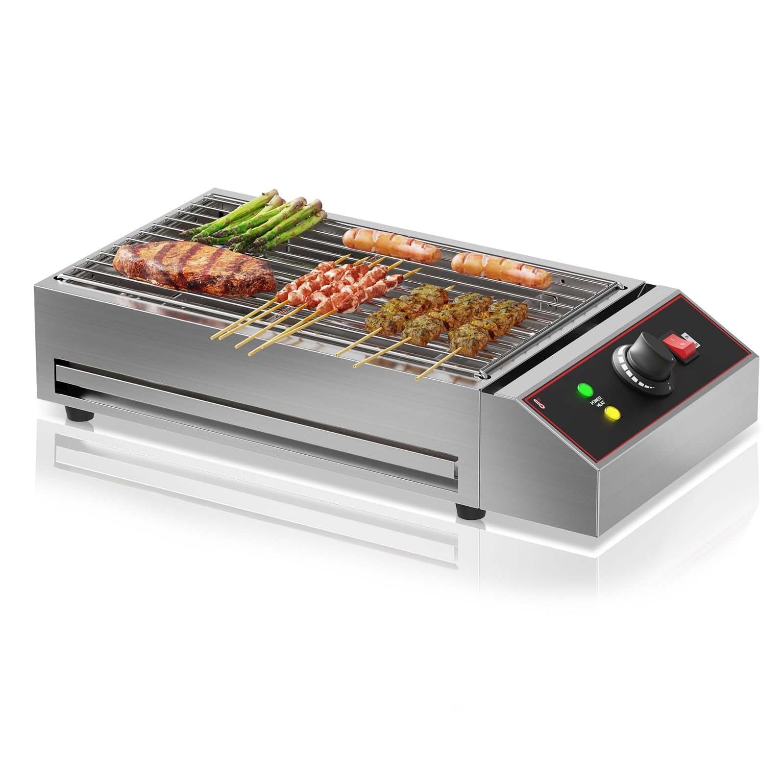 1800W Electric Indoor Grill - Portable Smokeless BBQ Countertop Grill with Removable Griddle, Stainless Steel for Home, Camping, Parties & Picnics