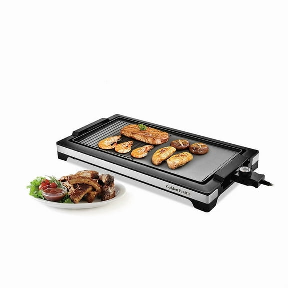 1800W Electric Smokeless Indoor Grill, 2-in-1 Grill & Griddle, Fast Heat Up BBQ Grill, Nonstick Cooking Plate, 5 Levels Adjustable Temperature, Detachable & Dishwasher Safe, Cool-touch Handles, Black