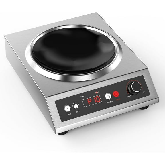1800W Electric Wok Used For Home And Commercial Induction Wok With Concave Surface Stainless Steel Strong Power Dual Control Mode 10 Power And Temp 24H Timer Induction Cooktop For Cooking