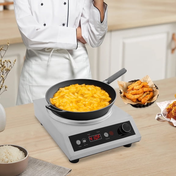 1800W Electric Wok Used for Home and Commercial, Induction Wok with Concave Surface Strong Power Dual Control Mode 10 Power and Temp 24H Timer Induction Cooktop