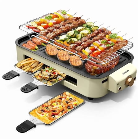 1800W Indoor Electric Smokeless BBQ Grill with Non-Stick Coating Stainless Steel Grilling Universal Griddle for Home Korean BBQ Multi-Function Cooking