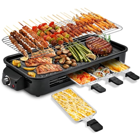 1800W Indoor Smokeless Electric Griddle, Detachable Cooking Unit with Non-Stick Grill Mesh & Frying Pan Insert