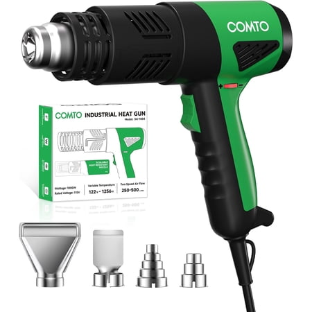 1800W Industrial Heat Gun, Fast Heating 122?-1202? Variable Temperature Control Overheat Protection 2 Speed Air Flow with 4 Nozzles for Crafts, Shrinking Tubing, Vinyl Wrap (SG-1004)
