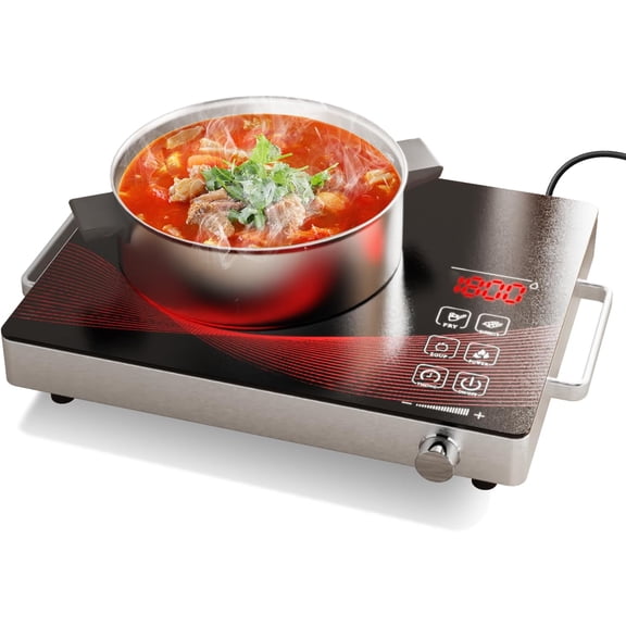 1800W Infrared Hot Plate, Portable Electric Ceramic Cooktop with Timer & Touch Control, 18 Heat Levels Single Burner, Non-Induction Countertop Stove for All Cookware, 110V