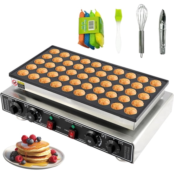 1800W Mini Dutch Pancake Baker, Commercial Electric Maker with Nonstick Surface for Restaurants or Home, 50-Piece Output