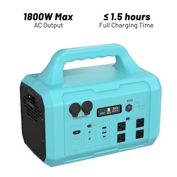 1800W Peak Portable Power Station, 1024 Wh Rechargeable Solar Generator - Quick Charge Power Bank for Camping Gear, Power Tools, Blackouts, and Off-Grid Living