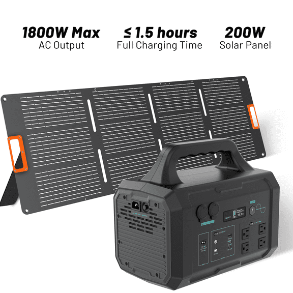 1800W Portable Power Station with 200W Solar Panel, 1024Wh Solar Generator, 11 Output Ports for Home Emergency Backup, Camping, Outdoor Travel