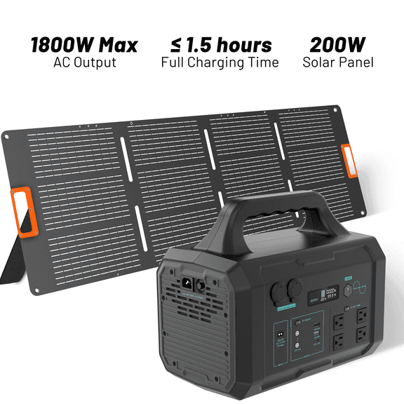 1800W Portable Power Station with 200W Solar Panel, 1024Wh Solar Generator, 11 Output Ports for Home Emergency Backup, Camping, Outdoor Travel