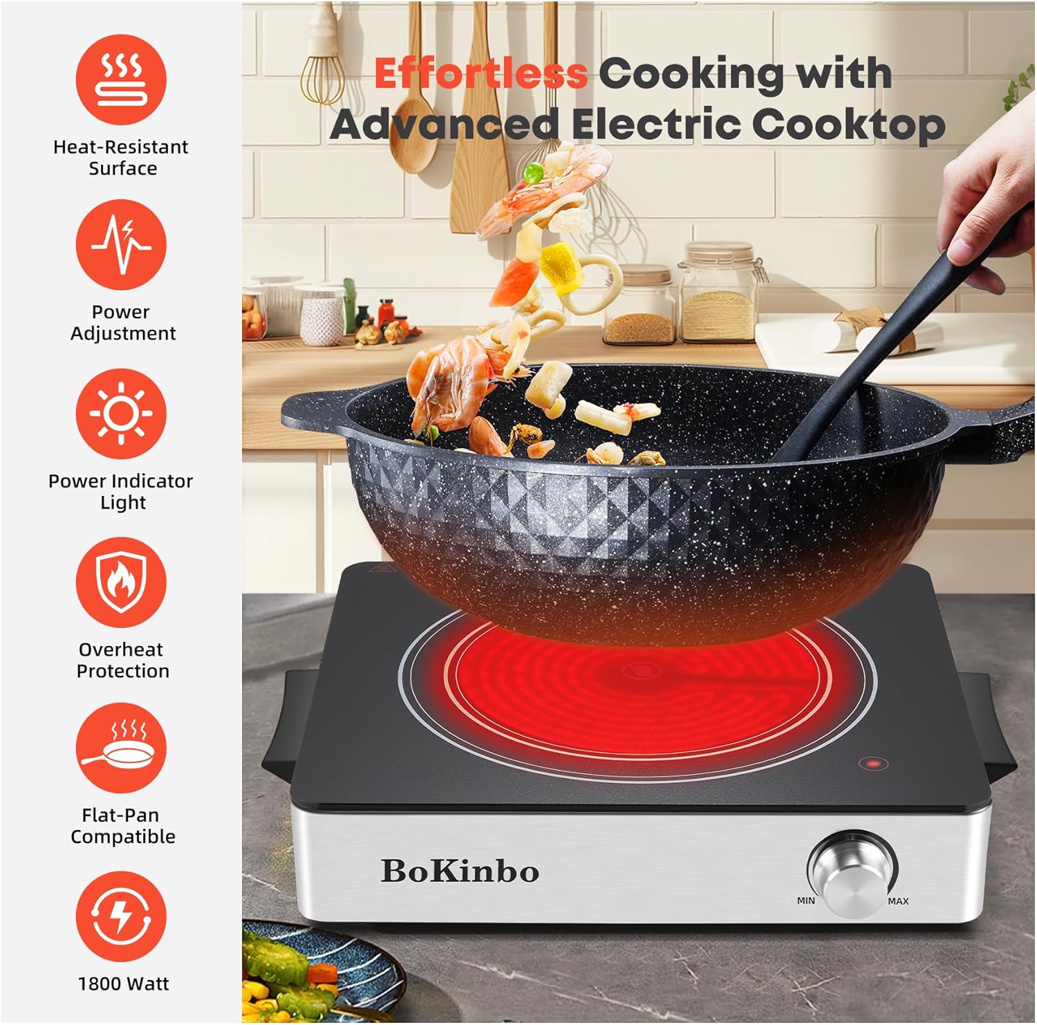 1800W Single Infrared Burner, Compact Portable Electric Stove for Cooking