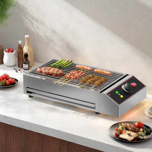 1800W Smokeless Electric Grill, Indoor Outdoor Portable Griddle, Commercial Countertop BBQ Grill with Stainless Steel Grill Grate, Adjustable Temperature 122F-572F, for Home Camping Picnic