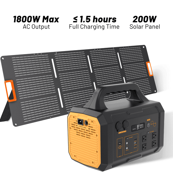 1800W Solar Generator Kit with 200W Panel | All-in-One Portable Power Station 1024Wh, Solar Powered Fast Charging for CPAP, Home, Camping