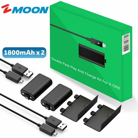 1800mAh Battery for Xbox One Controller Battery Pack, 1800mAh Li-ion Rechargeable Battery [2-Pack] for Xbox One/Xbox One X/Xbox One S Wireless Controller with 9ft Micro USB Charging Cable, Black