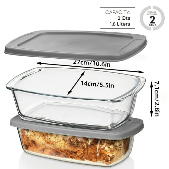 1800ml/1.9Qt Large Rectangle Glass Bread Baking Dish with Lid, Handle, Stackable Microwave & Oven Safe Sealable Storage Pan