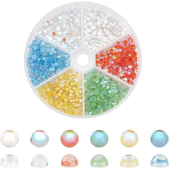 1800pcs 6 Colors Rhinestones for Nails 3mm Crystals Nail Art Rhinestones AB Colored Flatback Rhinestones Half Round Beads