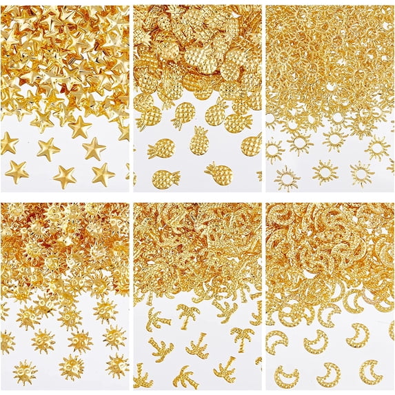 1800pcs Summer Themed Alloy Cabochons Sun Resin Filler Charm Alloy Epoxy Resin Supplies Pineapple Coconut Tree Filling Accessories Charms Nail Art for Resin Jewelry Making -Gold