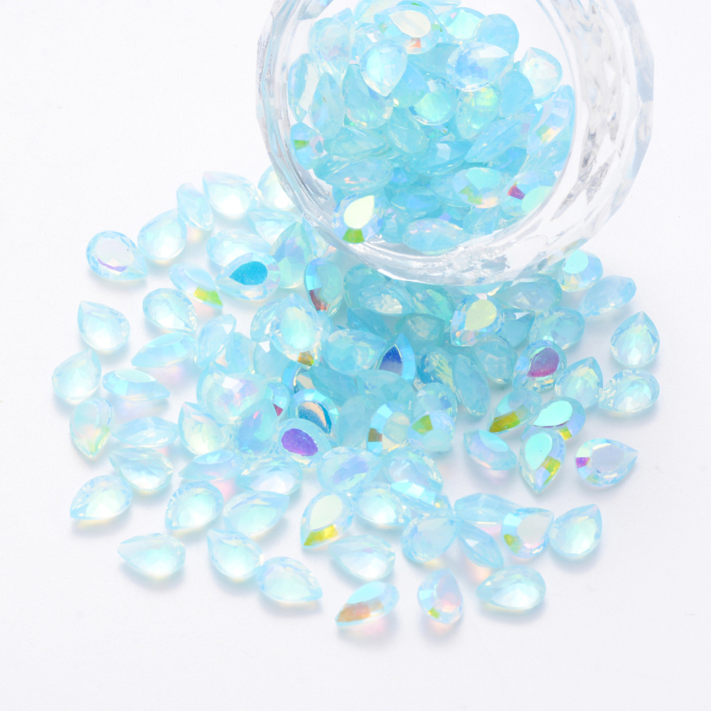 1800pcs Transparent Resin Rhinestone Cabochons Nail Art Decoration Accessories AB Color Plated Faceted Teardrop Deep Sky Blue 7x5x2.5mm