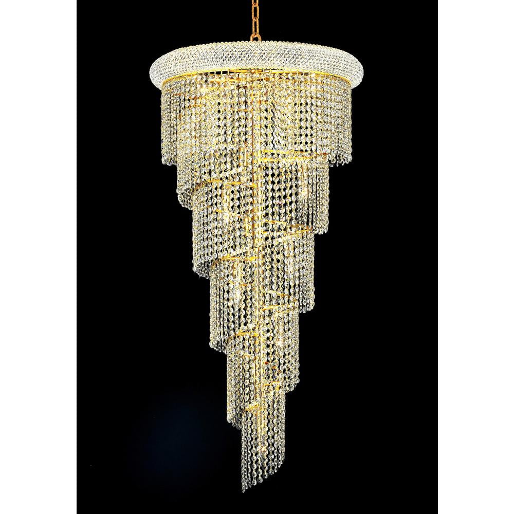 Gold Spiral 18-Light Chandelier with Clear Royal Cut Crystals
