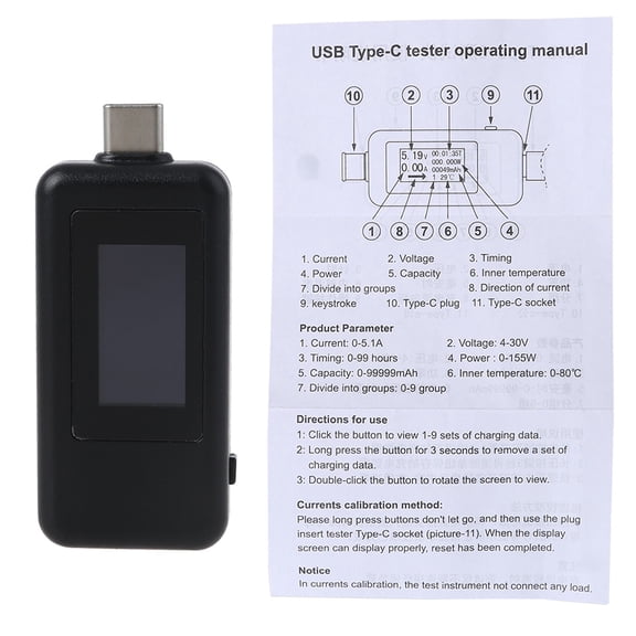 1802C USB Tester Type-c Detector Multi-function Digital Meter Detects Common Wiring Problems