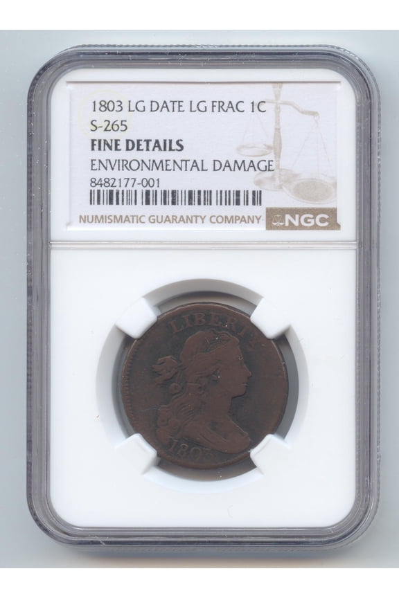1803 Draped Bust Large Cent, Scarce Large Date, Large Fraction, NGC Fine Details