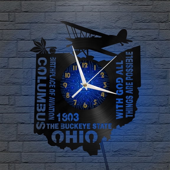 1803 Ohio Memory 12 Inch Vinyl Record Wall Clock - Silent, Creative, and Unique Clock for Living Room, Entryway, or Bedroom Decor - Perfect Gift Idea(12 inchs B with LED)