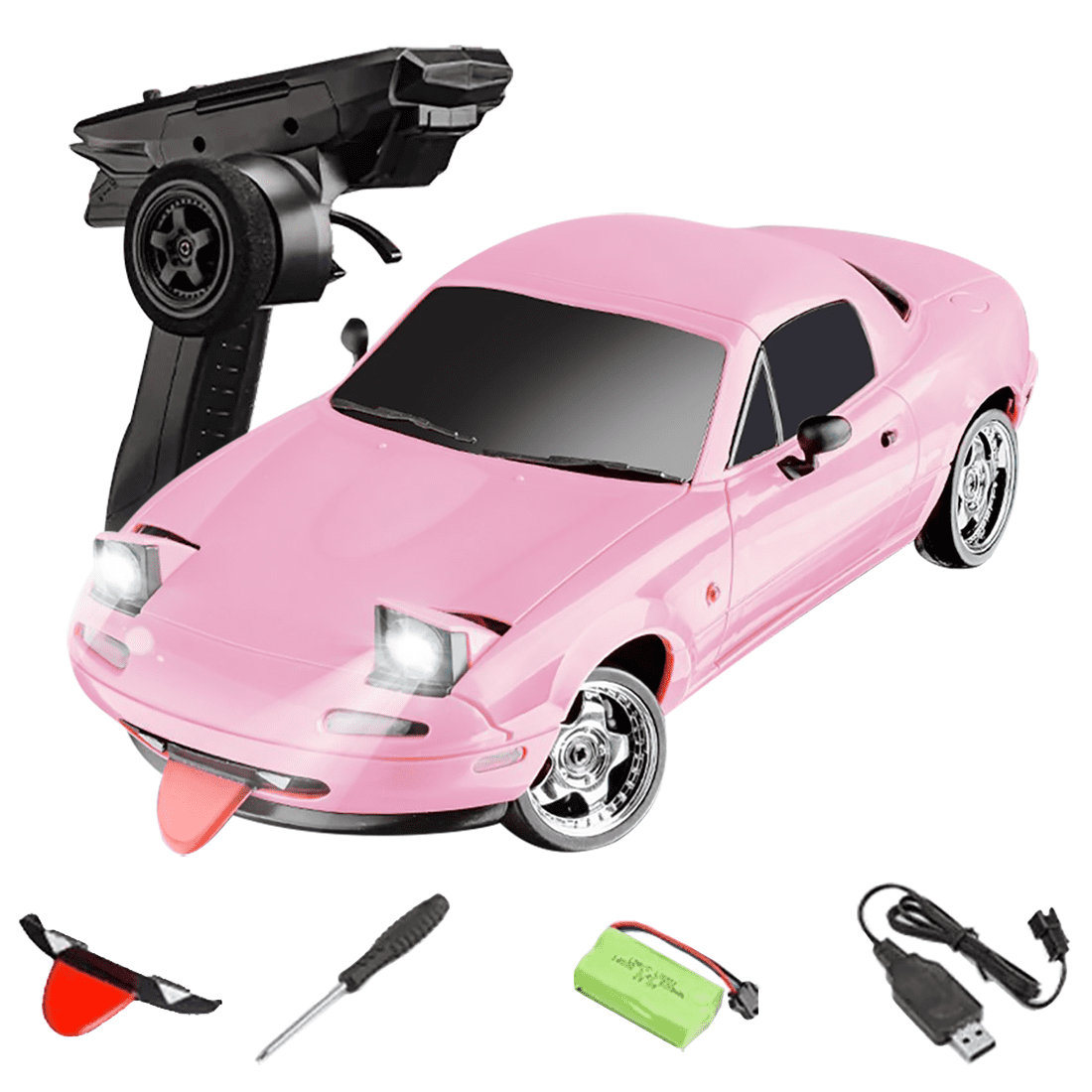 1804 1/18 Scale RWD RC Drift Car with Gyro Stabilization, LED Lights and Full Proportional Control, Alloy Body Shell Ready to Run Remote Control Car for Adult Hobbyists - 1 Battery