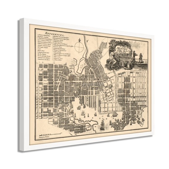 1804 Baltimore Map Print - Framed Vintage Baltimore City Wall Art - Old Baltimore Maryland Map Poster - History Map of Baltimore Maryland  Wall Art