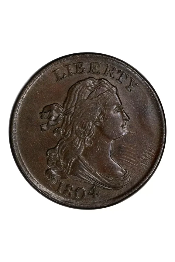 1804 P Draped Bust Half Cent PCGS AU-58 BN CAC Spiked Chin