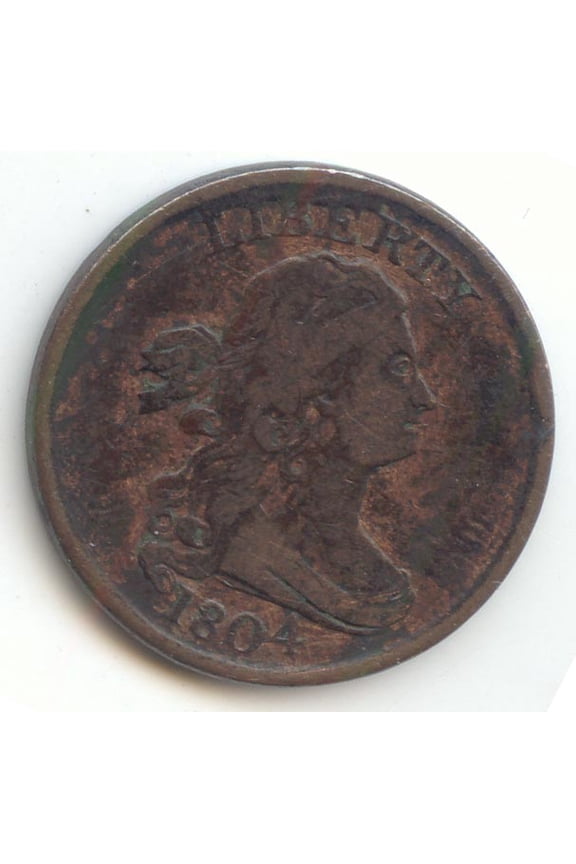 1804 Spiked Chin Draped Bust Half Cent, F-VF Details, Obverse Cud