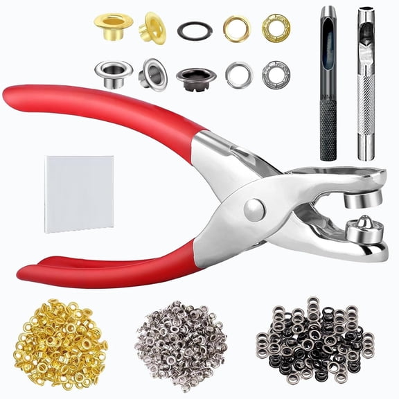 1805Pcs Grommet Kit 1/4 Inch Eyelet Kit, 3-Color (Gold/Silver/Gun Black) Brass Eyelets with Washers, Heavy Duty Punch Pliers Tool Set for DIY Punched Pad for Leather Belt Shoes Crafts