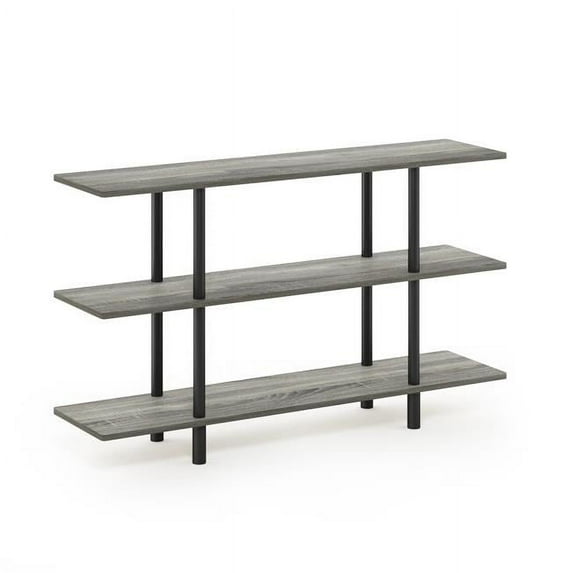 18076GYW-BK Turn-N-Tube 3-Tier Wide Display Shelf, French Oak Grey & Black - 47.24 x 27.83 x 11.61 in.