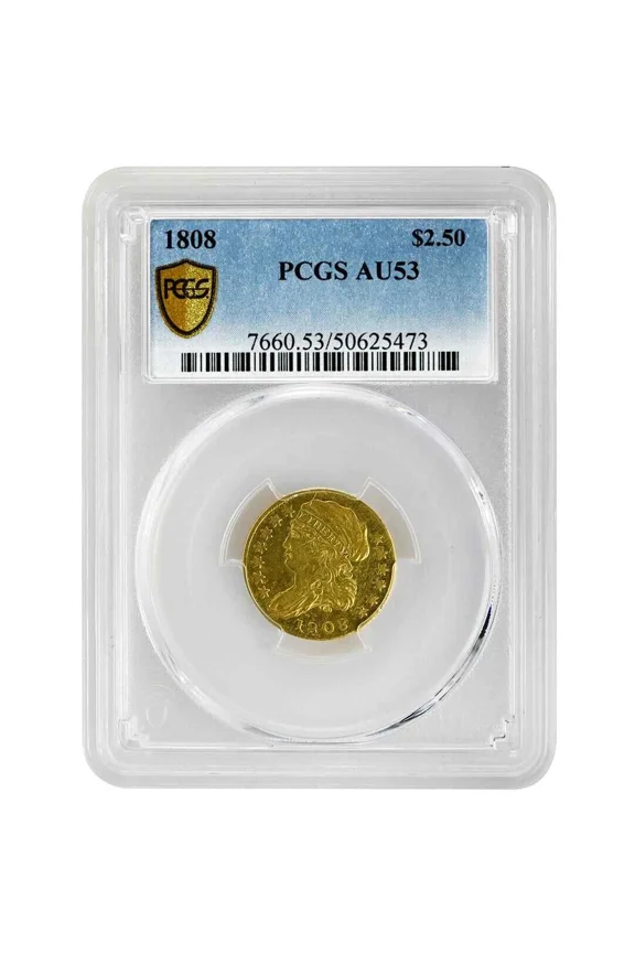 1808 $2.50 Capped Bust Gold Coin, PCGS AU53 Rare U.S. Coin