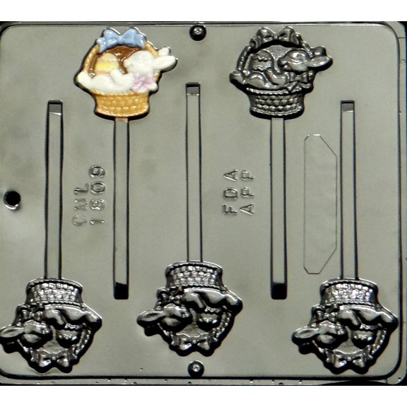 1809 Bunny in Basket Lollipop Chocolate Candy Mold