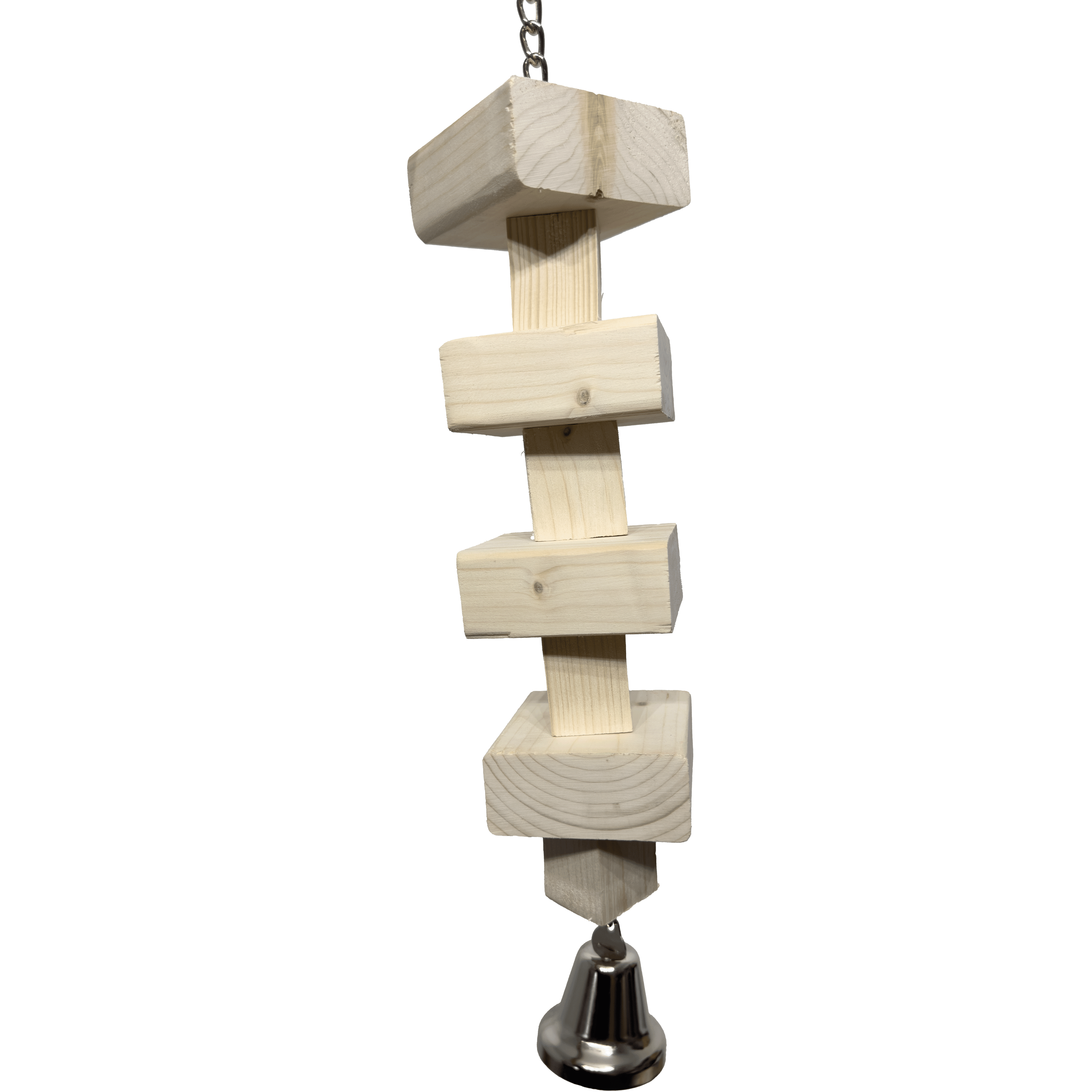 1809 Large Natural Block Chew Bird Toy Wood Blocks with Bell Durable Cage Enrichment Chewable Climbing Toy Handcrafted by Impeckable Bird Toys for Macaws Cockatoos Amazons and African Greys