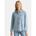 thumbnail image 1 of Time and Tru Women's Denim Overshirt with Long Sleeves, Sizes XS-XXXL, 1 of 5