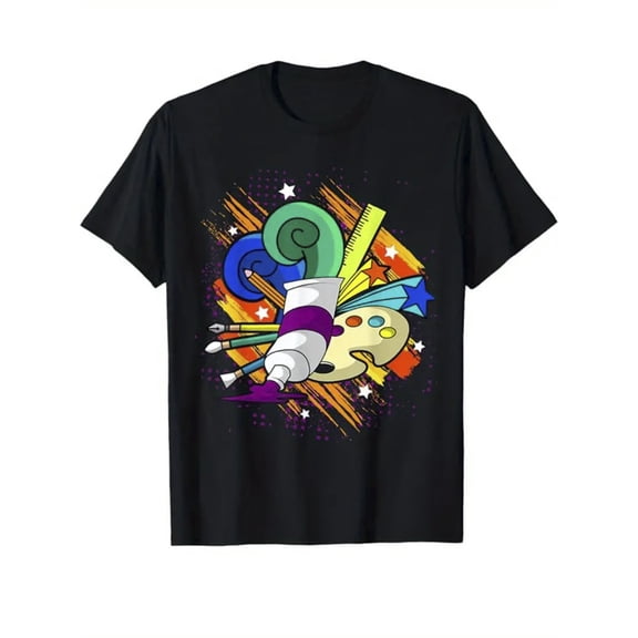 180G, 100% Cotton T-shirt, Men's Top - Art Teacher | Men's Pattern Printed T-shirt | Retro Nostalgia | Perfect for Outdoor Activities in Summer