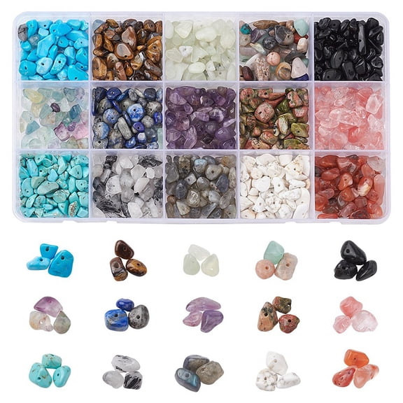 180G 15 Styles Natural & Synthetic Mixed Gemstone Beads Set Chip Mixed Dyed and Undyed 5~8x5~8mm Hole: 1mm 12g/style