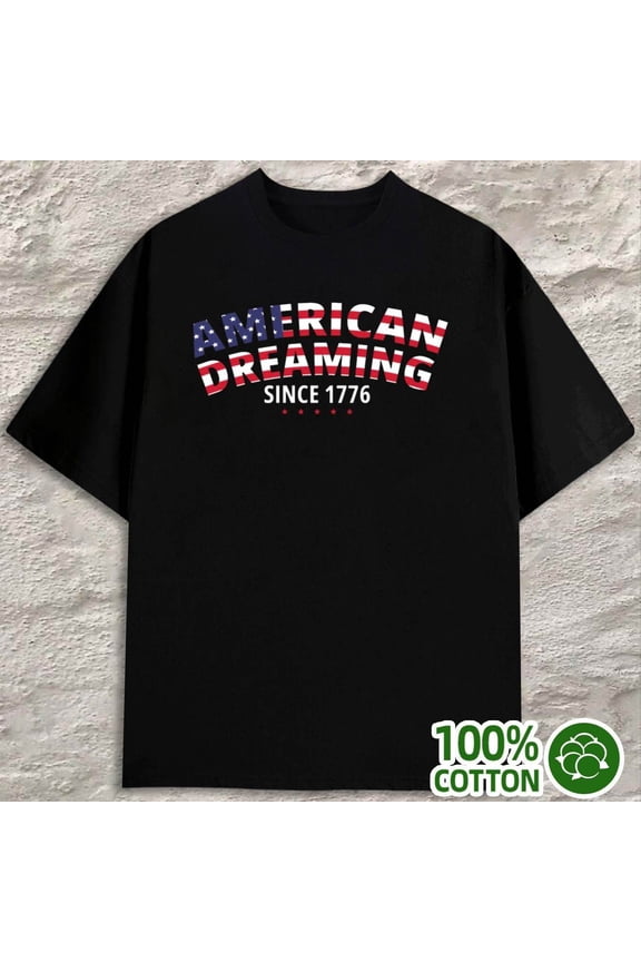 180G Camiseta para Hombre Casual American Dreaming Divertida Hombres Talla Verano Elegante Negra Corte Regular Ropa Todas