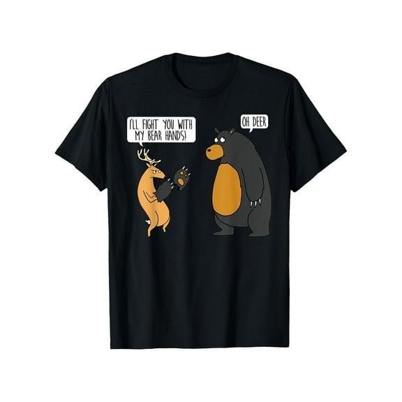 180G Pure Cotton Single Side Printed Round Collar Short Sleeve T-Shirt I Fight You with My Bear Hands Oh Deer Funny Message T-Shirt