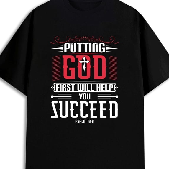 180G T-Shirt Funny Short Sleeve Gift - Put God First Funny T 100% Black Alleason Fitness Tops Stylish Athletic Look Durable