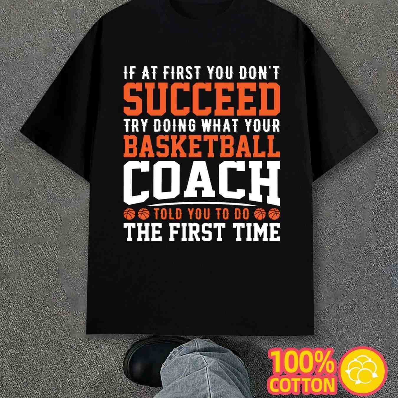 180G T-Shirt for Men Funny Graphic Casual Gift Basketball Coach ...