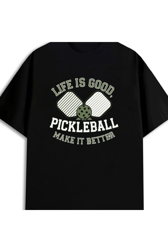 180G T-Shirt for Men Vintage Funny Casual Short Sleeve Gift - Pickleball Life Tee | Funny Humor T Men 100% Black Refreshing