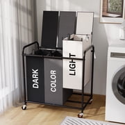 180L (47.55 Gal) Laundry Sorter 3 Section, Rolling Laundry Basket with Lockable Wheels and Lid, Laundry Hamper with 3 Separated Removable Bags Dirty Clothes Ham