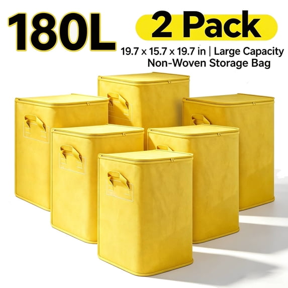 180L Large Foldable Clothes Storage Bag, Fabric Storage Bin Closet Organizer with Reinforced Handles for Blankets, Comforters, Bedding, Home Dorm(2 Pack), by Zovey