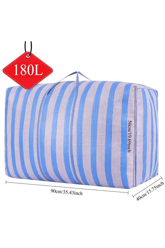 180L Large-capacity Car Travel Storage Bag, Quilt, Thickened Blue and White Nylon Bag, Duffel Bag, Portable Moving Bag