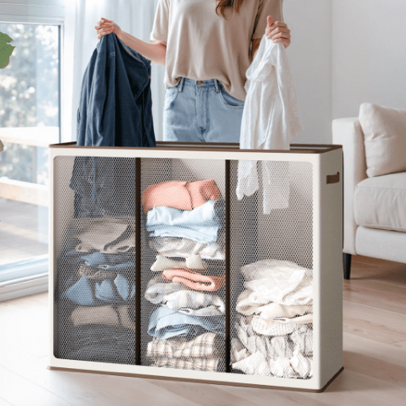 180L Laundry Hamper 3 Section, Extra Large Laundry Hamper with Lid, Dirty Clothes Hamper with Sturdy Handle, Large Laundry Basket Organizer for Laundry Room, Bedroom, Hampers for Laundry